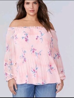 Lane Bryant Pink Floral Off-Shoulder Peasant Blouse